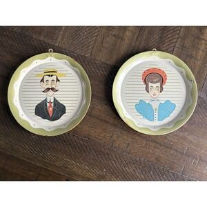 VTG Tin Copper Wall 5" Plaques‎ Plates Victorian Man Woman Edwardian